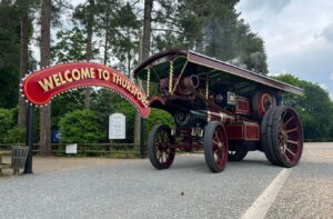 steam engine outside thursford