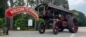 steam engine outside thursford
